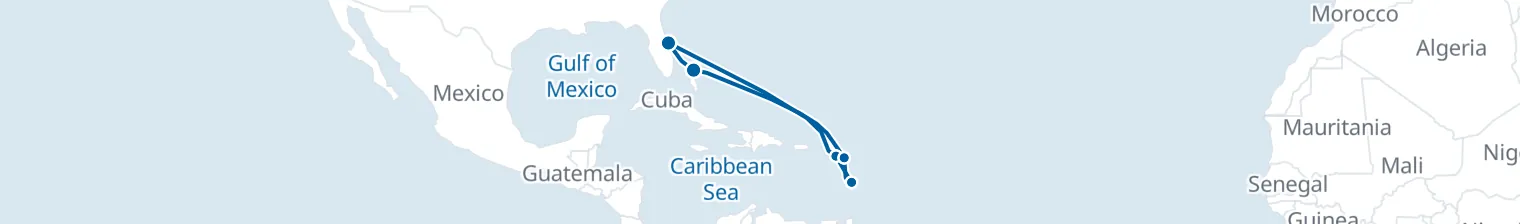 Route map of Caribbean Currents – Basseterre to St. John’s