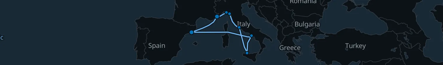 Route map of Saffron & Siren – Italy’s Riviera