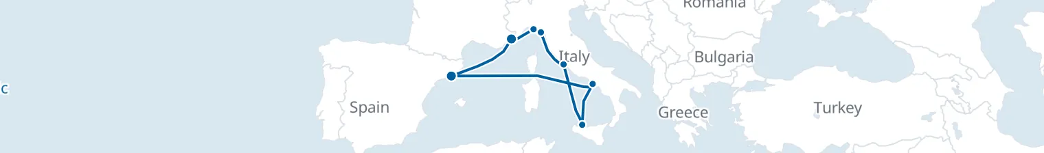 Route map of Saffron & Siren – Italy’s Riviera