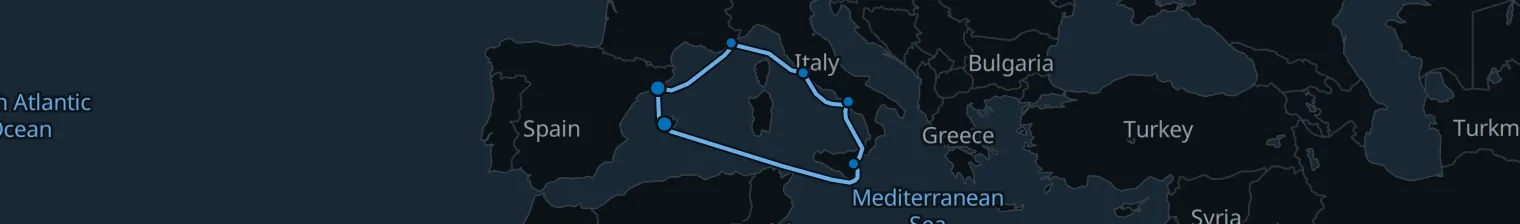 Route map of Silk & Saffron – Mediterranean’s Hidden Spines