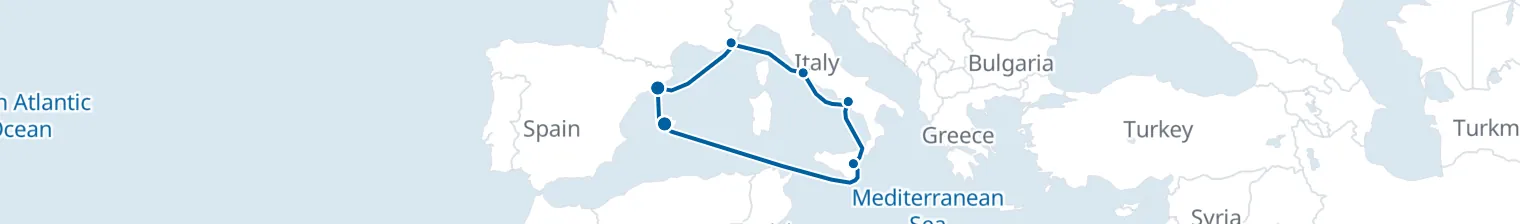 Route map of Silk & Saffron – Mediterranean’s Hidden Spines