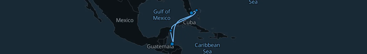 Route map of Caribbean Getaway – Cozumel & Roatan