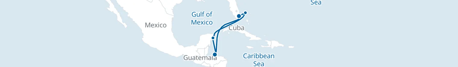 Route map of Caribbean Getaway – Cozumel & Roatan