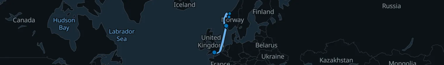 Route map of Norwegian Fjords’ Pulse – Southampton