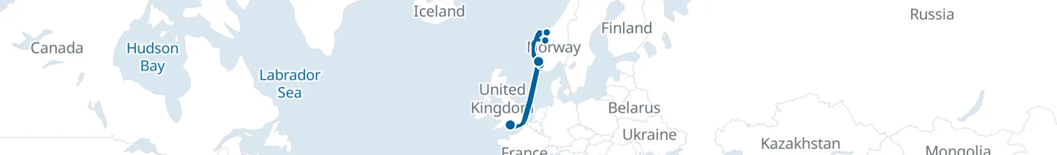 Route map of Norwegian Fjords’ Pulse – Southampton