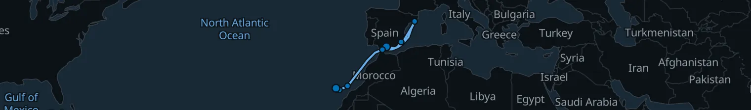 Route map of Transatlantic Tide – Strait of Gibraltar & Canaries