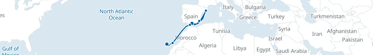 Route map of Transatlantic Tide – Strait of Gibraltar & Canaries