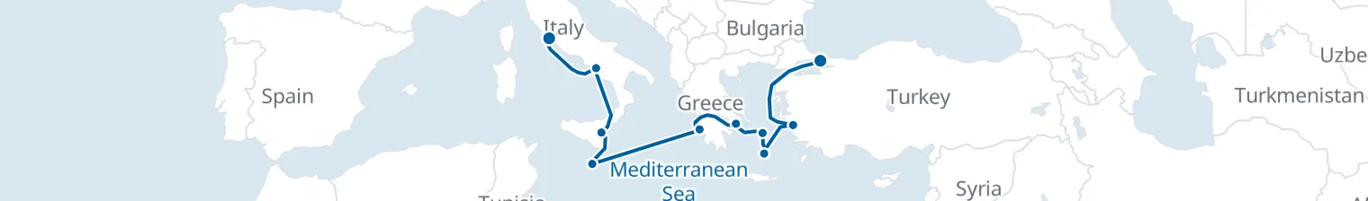 Route map of Sultan’s Spice & Sapphire – Aegean to Rome