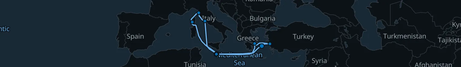 Route map of Sailor’s Labyrinth – Malta, Athens & Ephesus