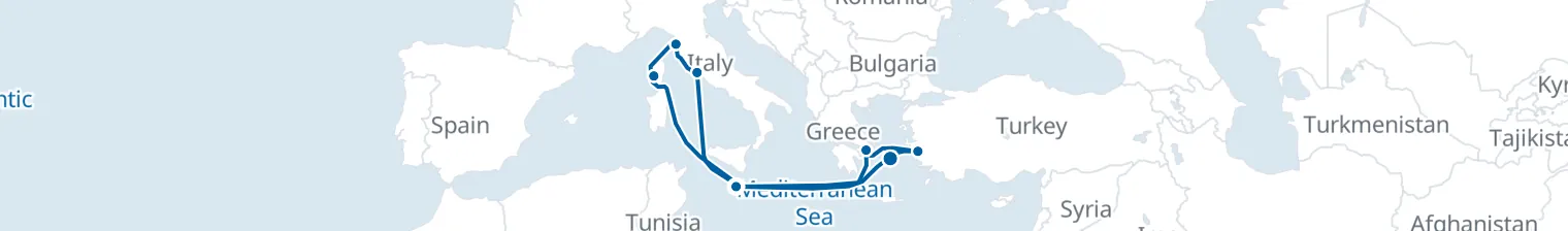 Route map of Sailor’s Labyrinth – Malta, Athens & Ephesus
