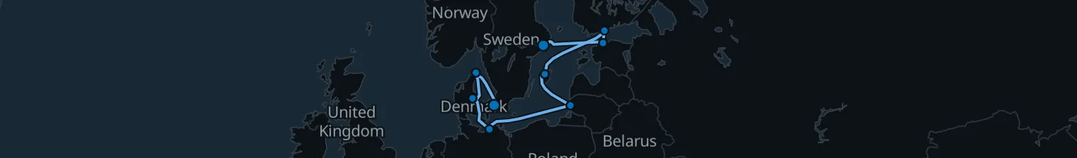 Route map of Baltic’s Silver Thread – Stockholm to Copenhagen