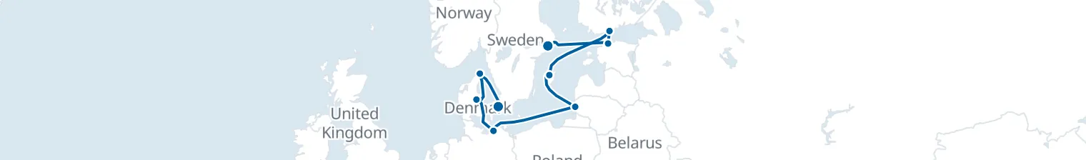 Route map of Baltic’s Silver Thread – Stockholm to Copenhagen