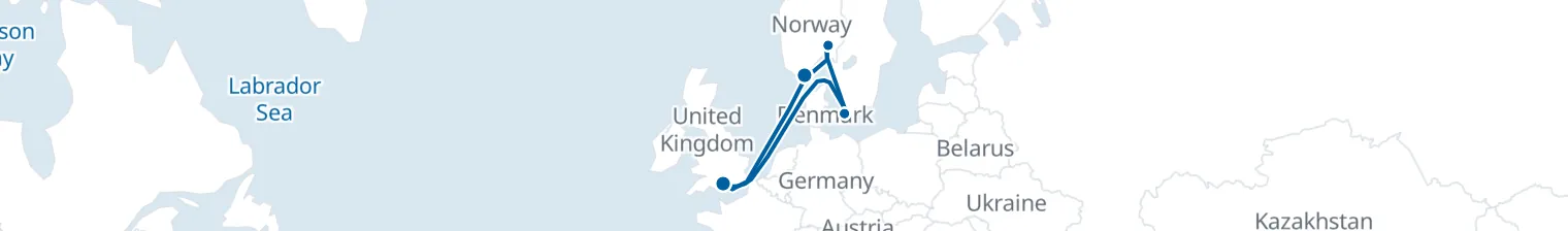 Route map of Nordic Tides – Fjords & Crowns