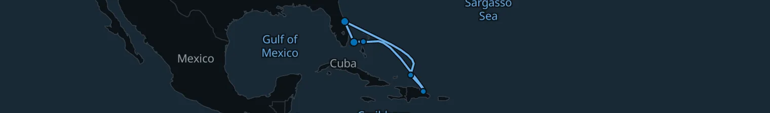 Route map of Tropical Escape – Grand Turk & Bimini
