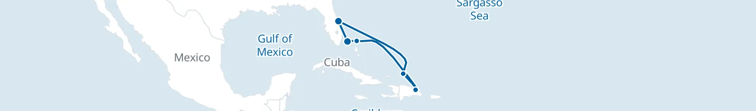 Route map of Tropical Escape – Grand Turk & Bimini
