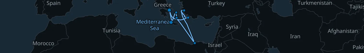 Route map of Phoenix’s Ascent – Aegean & Nile