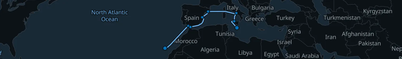 Route map of Saharan Sunrise – Canary to Malta