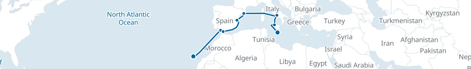 Route map of Saharan Sunrise – Canary to Malta