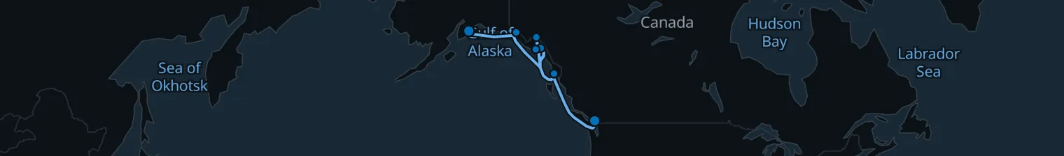 Route map of Glacier’s Pulse – Inside Alaska’s Wild Coast