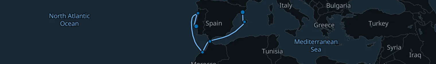 Route map of Saffron Spice – Al-Andalus to Barcelona