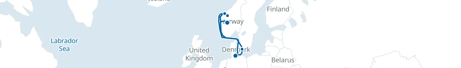 Route map of Northern Fjords & Silver Shore – Kiel