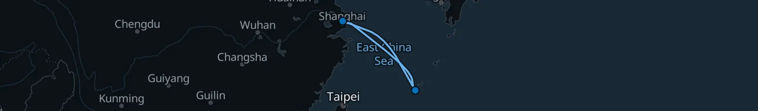 Route map of Tidepool Whisper – Shanghai & Okinawa