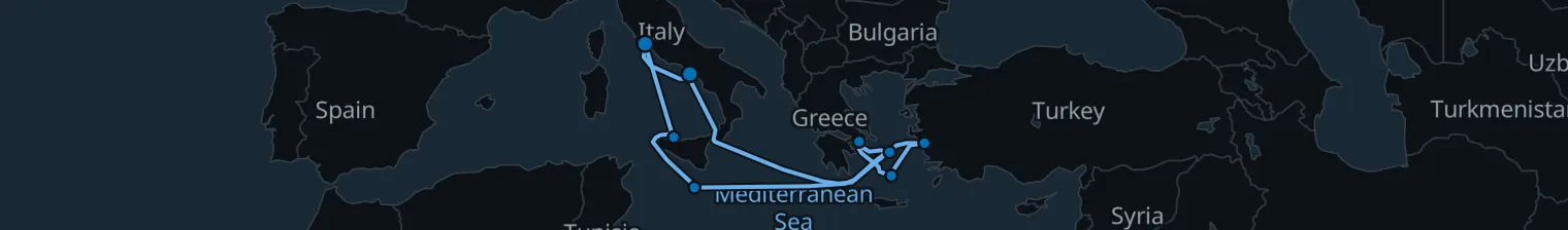 Route map of Silk Road Sails – Tyrrhenian to Aegean