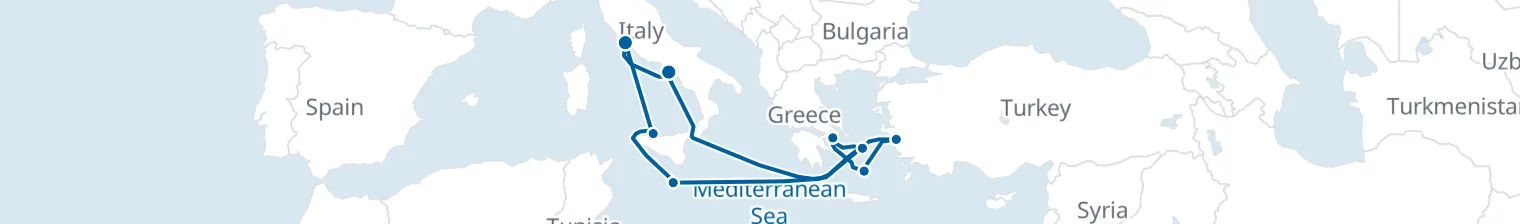 Route map of Silk Road Sails – Tyrrhenian to Aegean