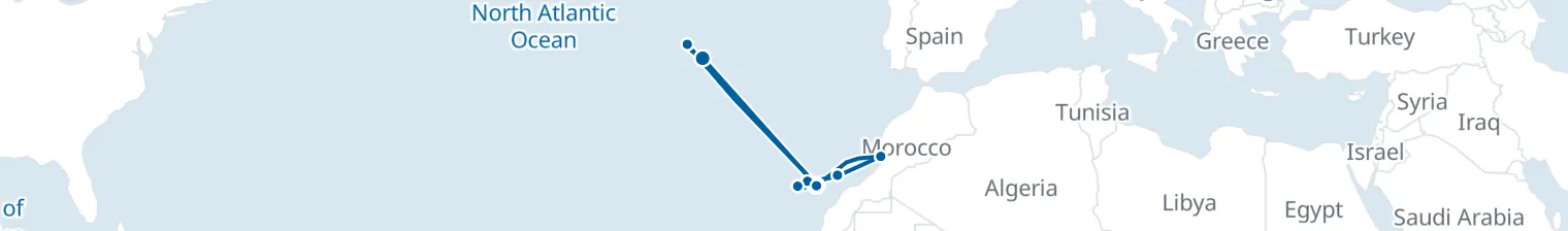 Route map of Whispering Canaries – Azores & Madeira