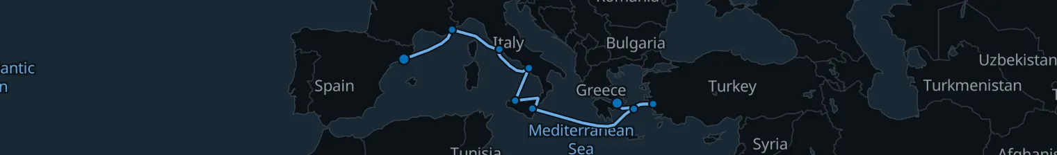 Route map of Saffron Spice Trail – Aegean to Provence