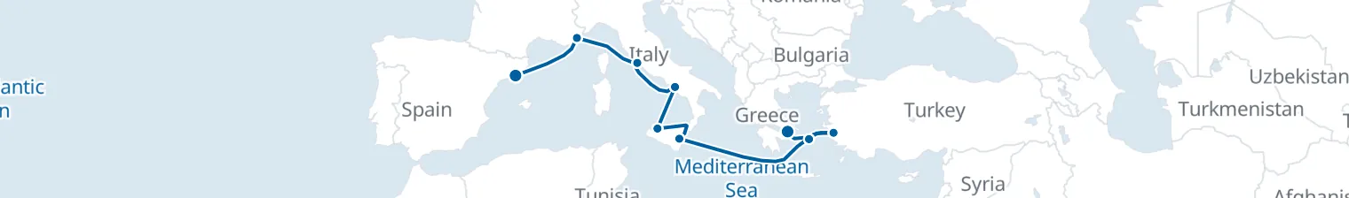 Route map of Saffron Spice Trail – Aegean to Provence