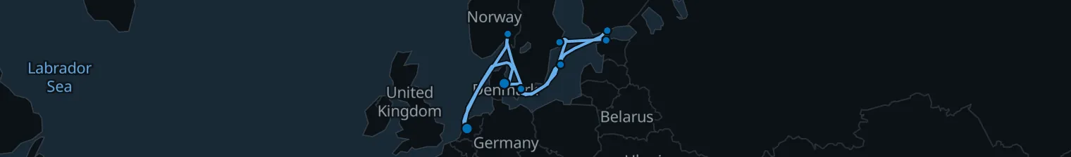 Route map of Nordic Tapestry – Baltic & Scandinavian