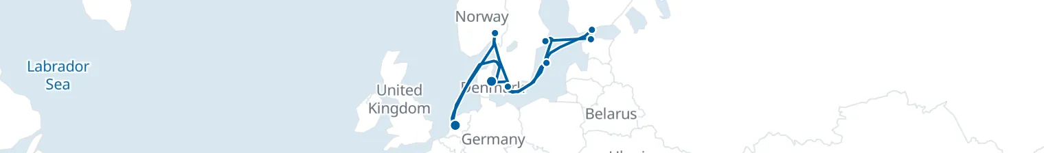 Route map of Nordic Tapestry – Baltic & Scandinavian