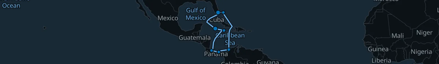 Route map of Panama Canal Passage – Cartagena & Costa Rica