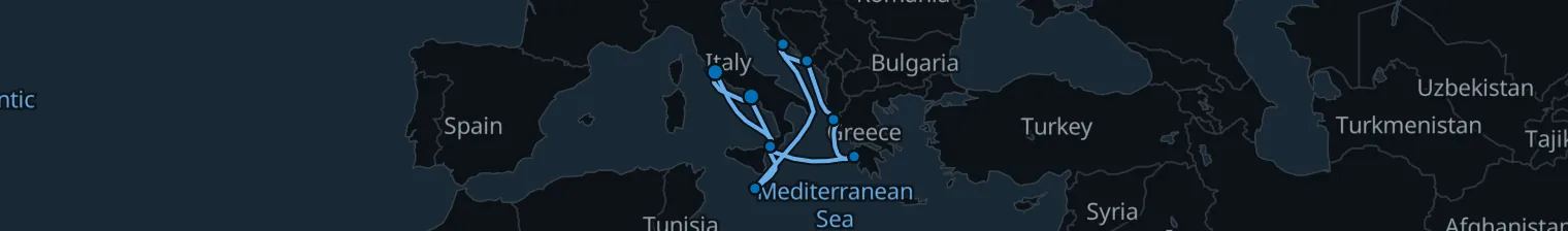 Route map of Sail of the Sun – Tyrrhenian & Ionian
