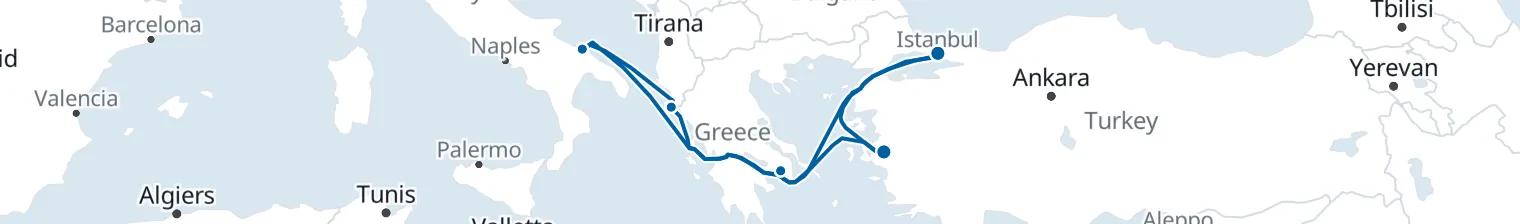 Route map of Lavender Lullaby – Corfu & Athens