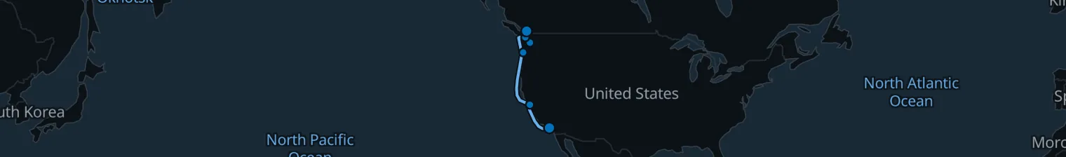 Route map of Pacific Tide Call – San Francisco & Victoria