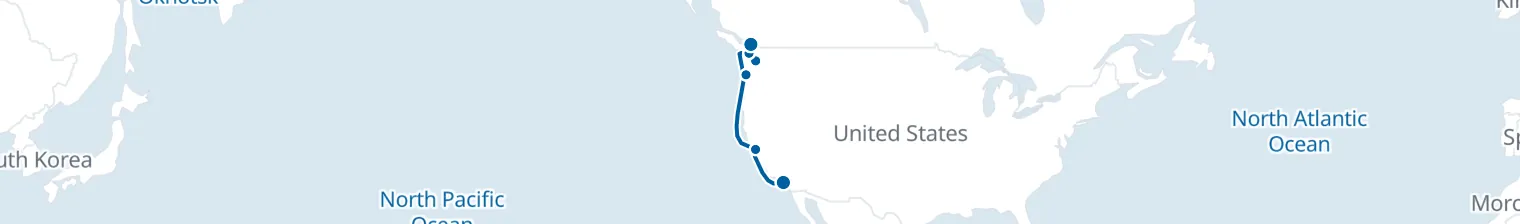 Route map of Pacific Tide Call – San Francisco & Victoria