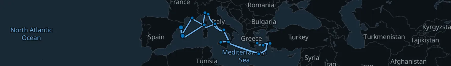 Route map of Cobblestone & Corinthian – Rome, Athens & Ephesus