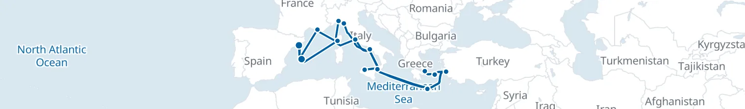 Route map of Cobblestone & Corinthian – Rome, Athens & Ephesus