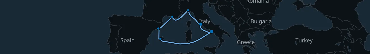 Route map of Sun-Drenched Terraces – Barcelona & Marseille
