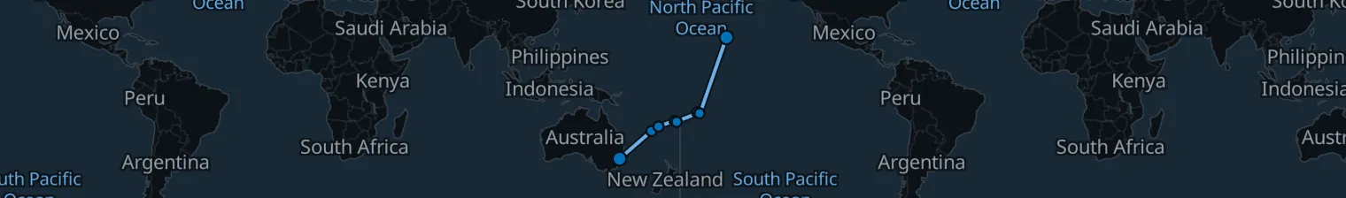 Route map of Pacific Thread – Sydney to Honolulu