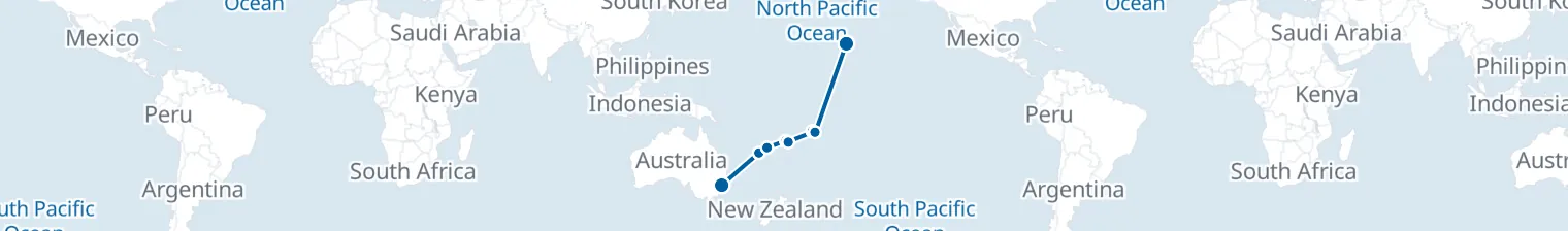 Route map of Pacific Thread – Sydney to Honolulu