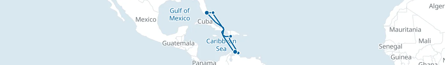 Route map of Island Jewels – Aruba & Curaçao