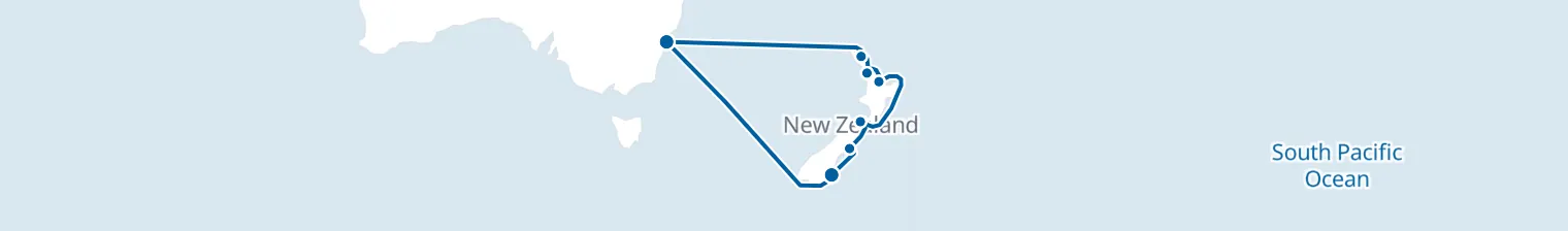 Route map of Southern Crossfire – Sydney & New Zealand