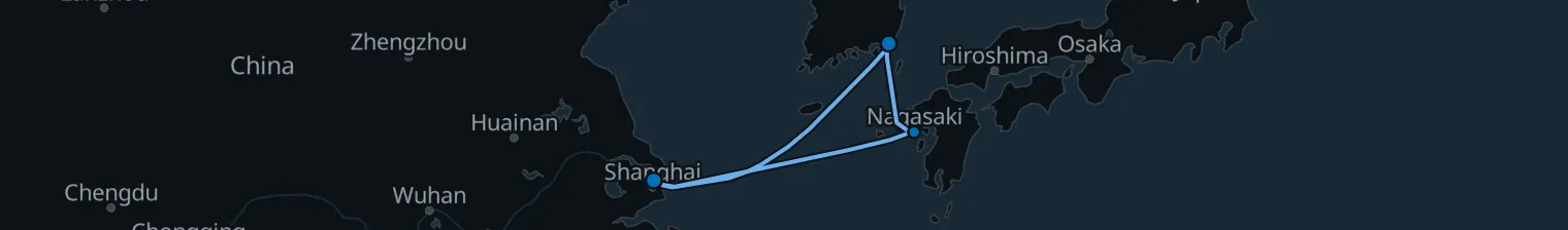 Route map of Silk & Storm – Shanghai to Nagasaki