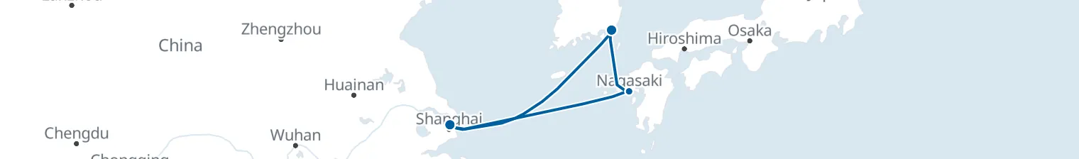 Route map of Silk & Storm – Shanghai to Nagasaki