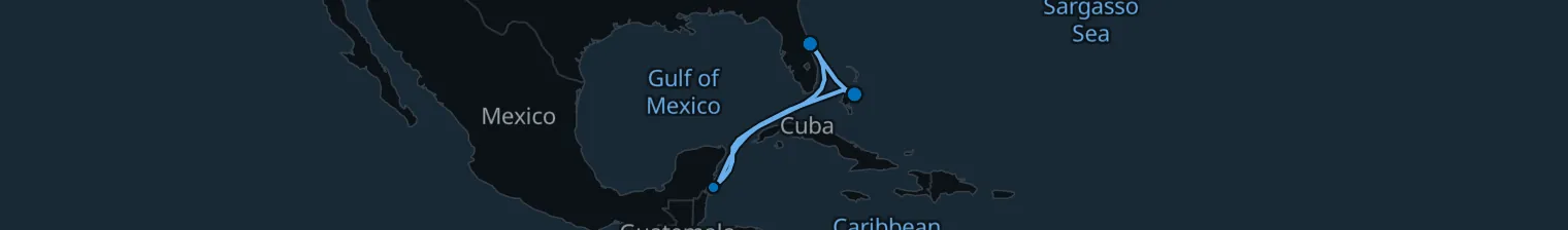 Route map of Western Caribbean Escape – Costa Maya & Nassau