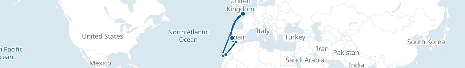 Route map of Saharan Sunrise – Canary Archipelago & Iberian Coast