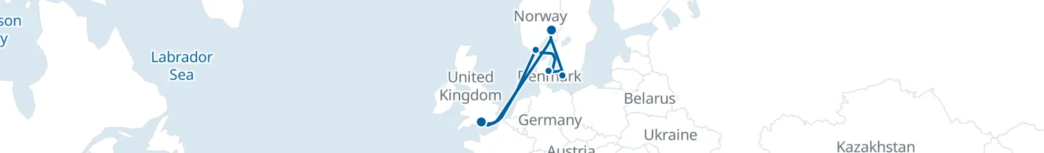 Route map of Nordic Tide’s Whisper – Fjords & Canals